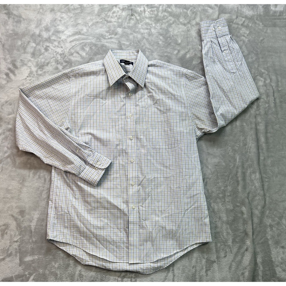 Lands' End Dress Shirt Mens 16-34-35 Check Plaid Pinpoint Long Sleeve Officewear
